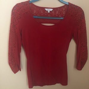 Red long sleeve lace top